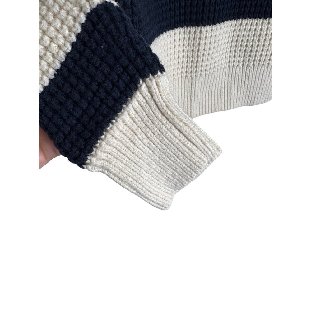 Madewell Waffle-Knit Henley Sweater Blue Ivory Stripe-sz Small - Picture 8 of 9